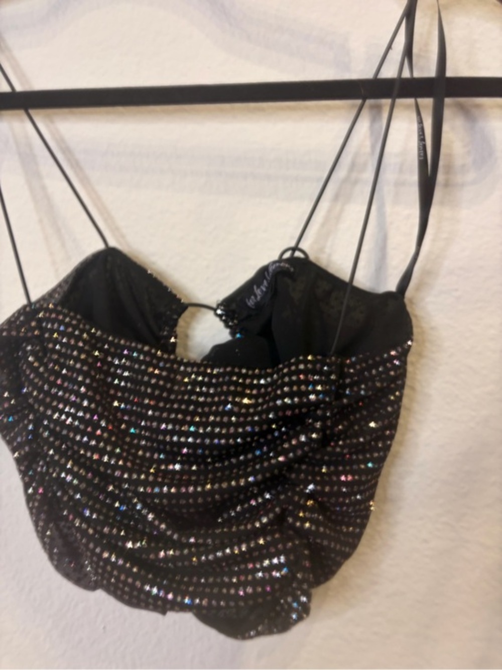 For Love & Lemons Black Sequin Strappy Cami Top